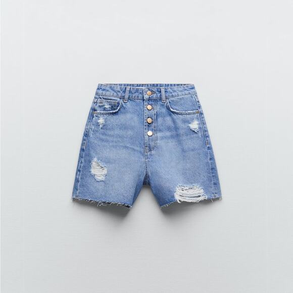 NWT ZARA RIPPED DENIM SHORTS - Picture 9 of 15